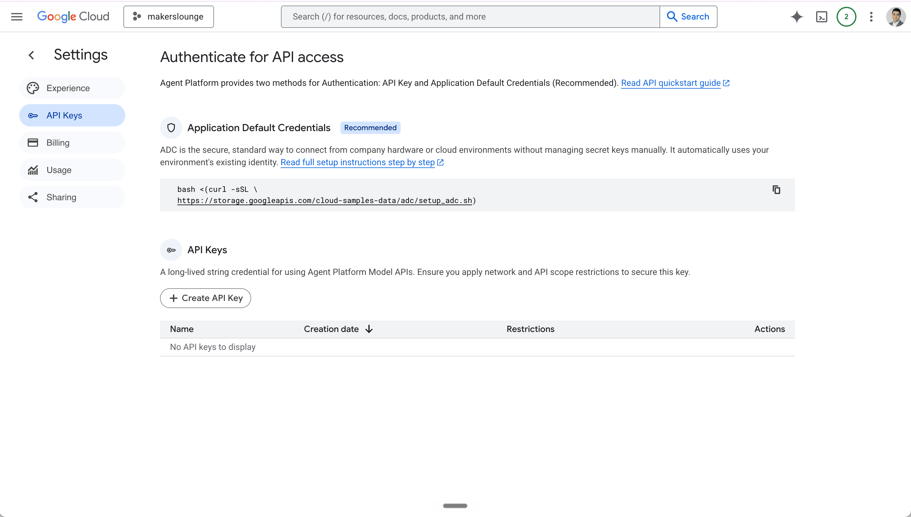 API key configuration